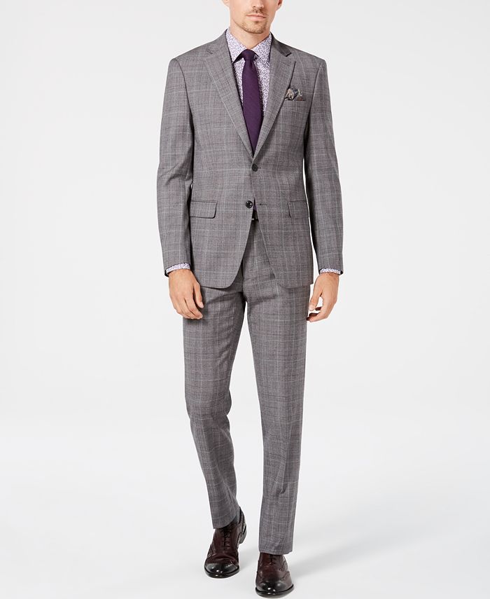 Tallia Men's Slim-Fit Gray/Purple Plaid Wool Suit - Macy's