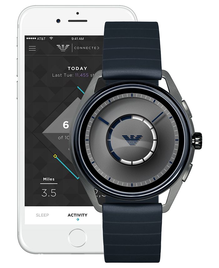 Emporio Armani Men's Blue Rubber Strap Touchscreen Smart Watch 43mm ...