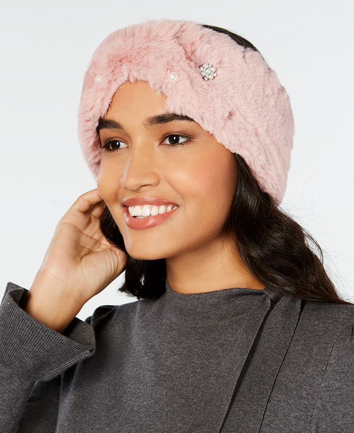 INC International Concepts I.N.C. Embellished FauxFur Headband, Created for Macy's Macy's