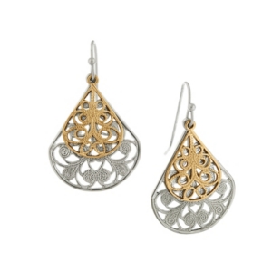 image of 2028 Silver-Tone Filigree Teardrop with Gold-Tone Overlay Earrings