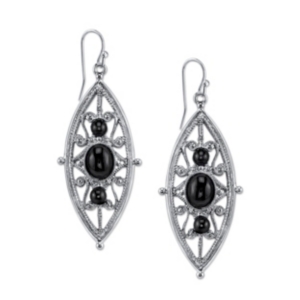 image of 2028 Silver-Tone Black Filigree Drop Earrings