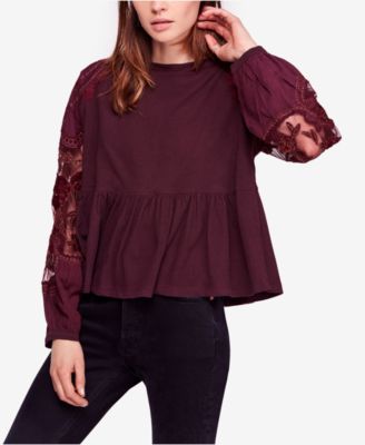 Free People - Metallic-Embroidered Mesh Peplum Top