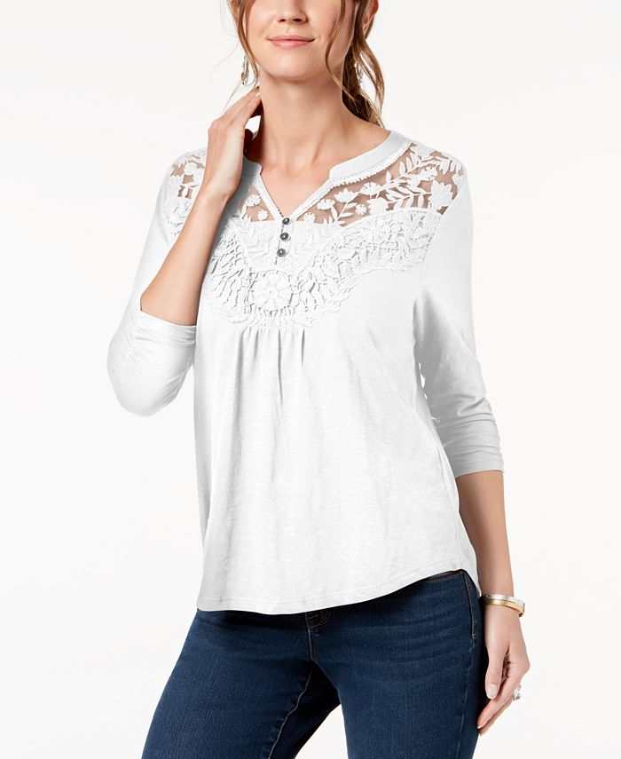 Style & Co Embroidered Top, Created for Macy's - Macy's
