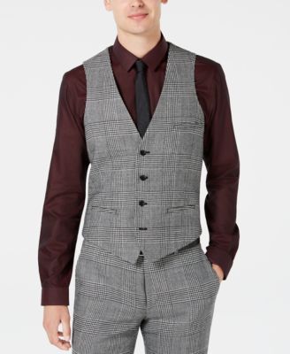 Bar III - Men's Slim-Fit Black/White Plaid Suit Vest