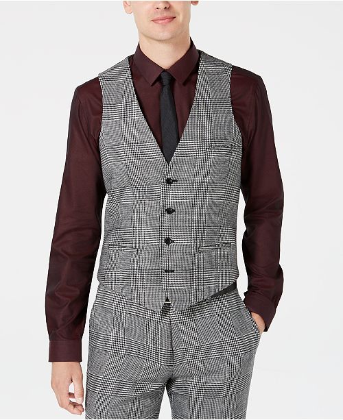 Bar Iii Men S Slim Fit Black White Plaid Suit Vest Created For Macy S Reviews Blazers Sport Coats Men Macy S