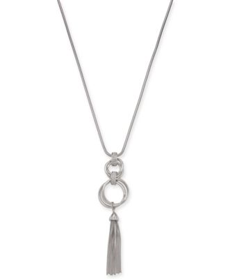 Photo 1 of Alfani Silver-Tone Pavé Hoop & Chain Tassel Pendant Necklace, 28" + 2" extender, Created for Macy's