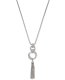 Silver-Tone Pavé Hoop & Chain Tassel Pendant Necklace, 28" + 2" extender, Created for Macy's 