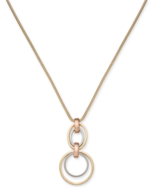 image of Alfani Two-Tone Hoop Link Pendant Necklace, 32 + 2