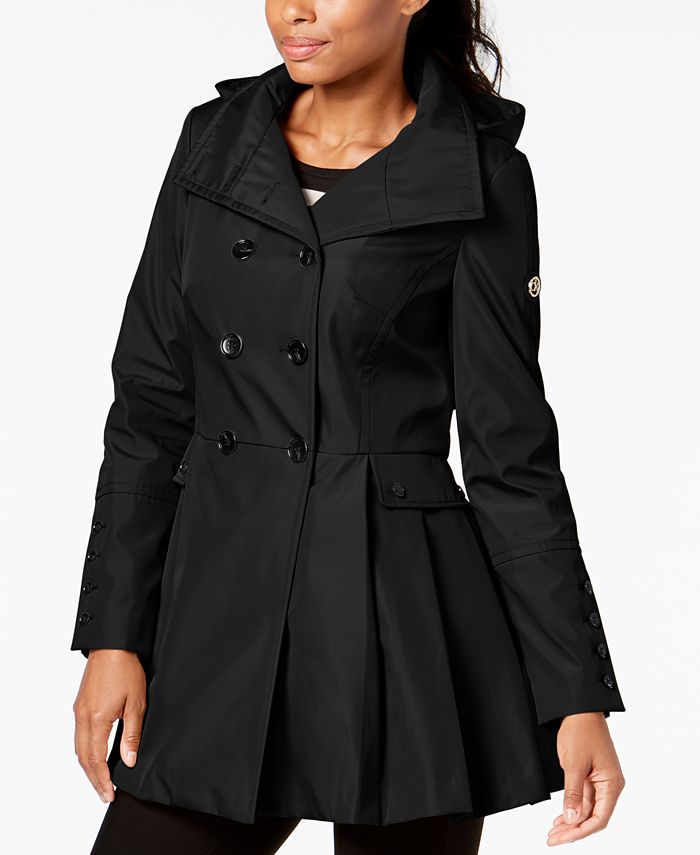 Calvin Klein Double-Breasted Skirted Raincoat - Macy's