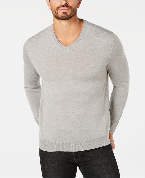 Club Room Men S Solid V Neck Merino Wool Blend Sweater Created