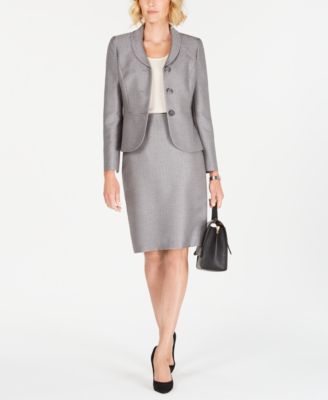 Le Suit Petite Three-Button Tweed Skirt 