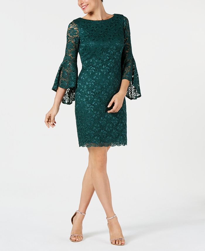 Jessica Howard Bell-Sleeve Glitter Lace Dress - Macy's