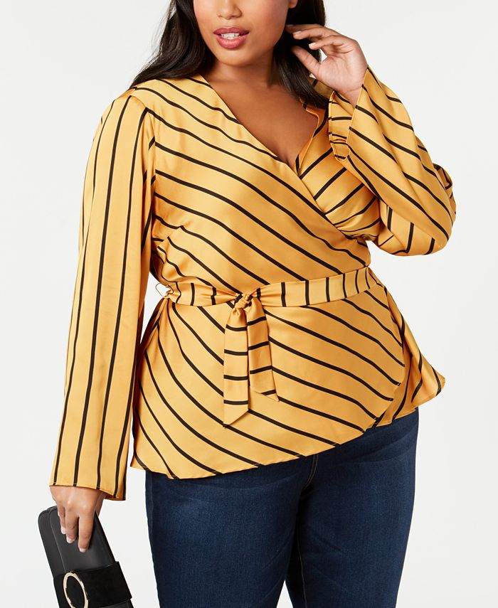 INC International Concepts I.N.C. Plus Size Striped Wrap Top, Created ...