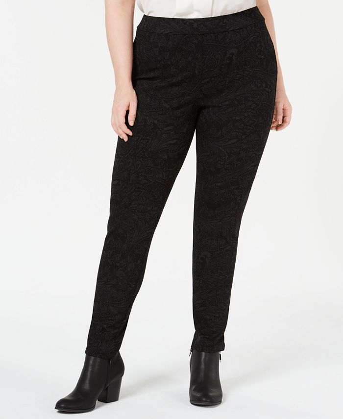 Style & Co Plus Size Tonal-Print Seam-Front Leggings, Created for Macy ...