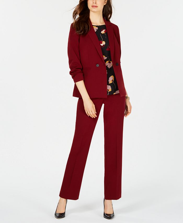 Nine West DoubleBreasted Blazer, Printed Blouse & StraightLeg Pants