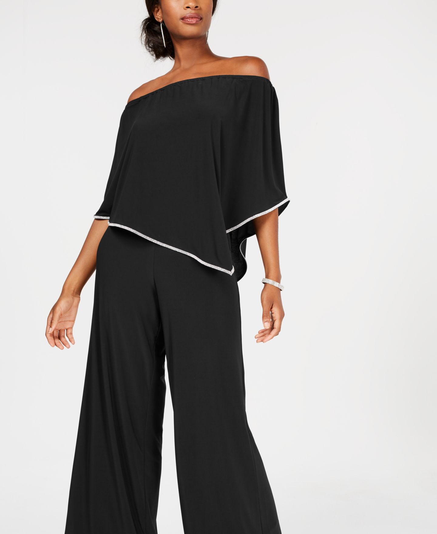Женский комбинезон MSK Off-The-Shoulder Overlay Jumpsuit, цвет: Чёрный / Серебряный — фото 3