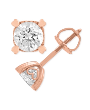 image of Certified Diamond Stud Earrings in Heart Shape Prongs (1/2 ct. t.w.) in 14k White Gold or 14k Rose Gold