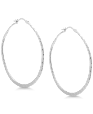 image of Essentials Textured Large Medium Hoop Earrings in Fine Silver-Plate