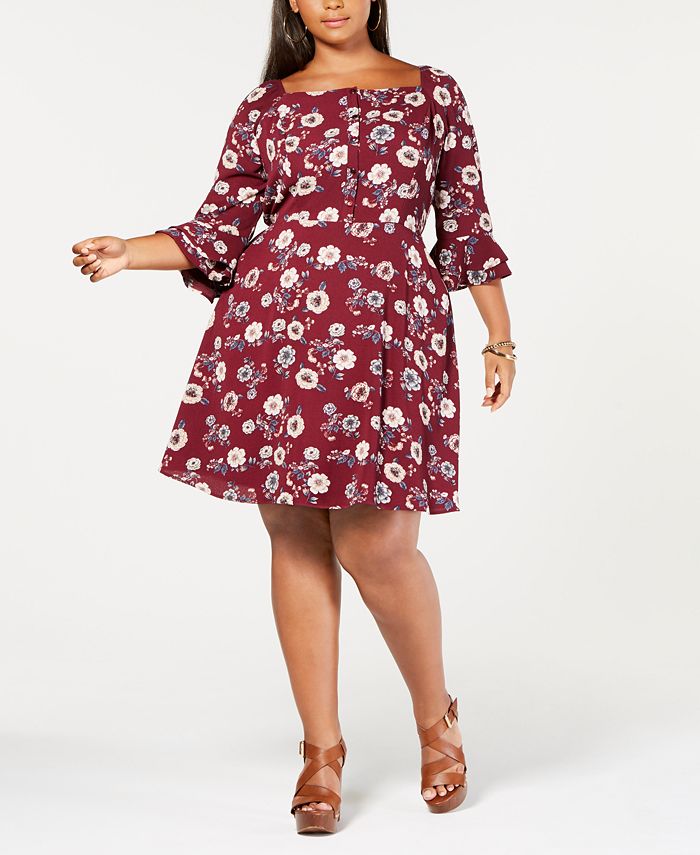 Monteau Trendy Plus Size Floral-Print A-Line Dress - Macy's