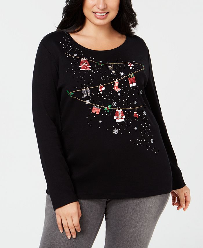 Karen Scott Plus Size Cotton Holiday-Theme T-Shirt, Created for Macy's ...