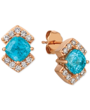 image of Le Vian Blue Zircon (2-3/8 ct. t.w.) and Light Brown Diamond (1/3 ct. t.w.) Stud Earrings in 14k Rose Gold