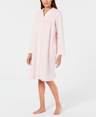 Miss Elaine Smocked Brushed-Back Terry Short Snap Robe - Macy's