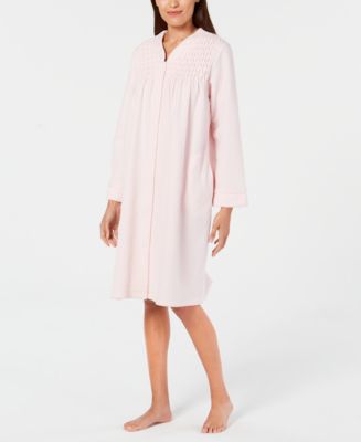 Miss Elaine Smocked Brushed-Back Terry Short Snap Robe - Macy's