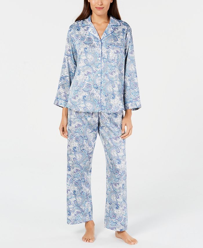 Miss Elaine Brushed-Back Satin Pajama Set - Macy's