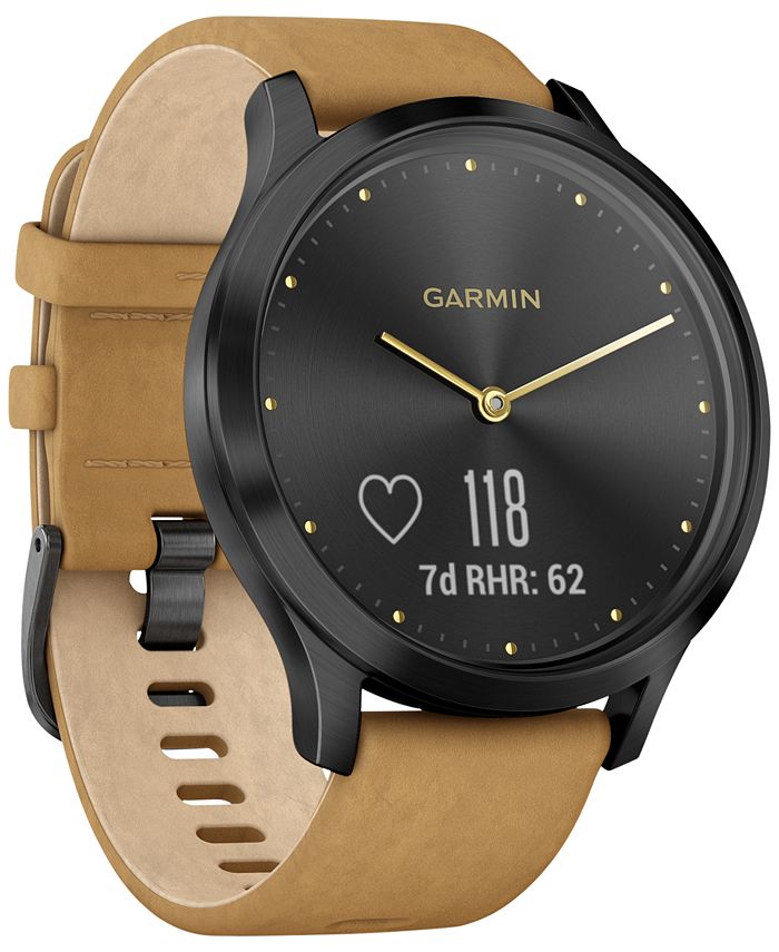 Garmin Unisex vÃvomove⢠HR Premium Tan Suede & Silicone Strap Hybrid Touchscreen Smart Watch