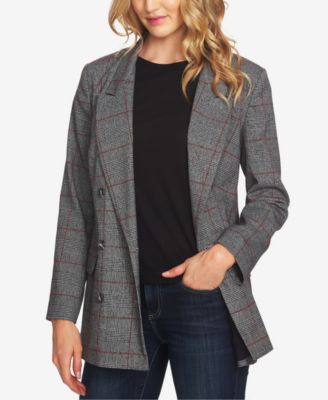CeCe - Double-Breasted Plaid Blazer
