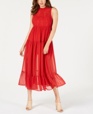 GUESS - Marisol Embroidered Sheer-Skirt Maxi Dress