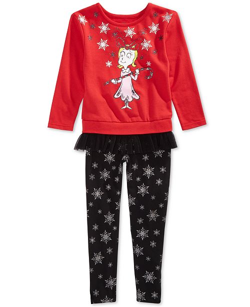 Hybrid Toddler Girls 2 Pc Grinch Sweatshirt Leggings Set