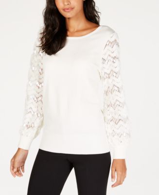 Alfani Embellished Mesh-Sleeve Sweater, Created for Macy's - Macy's