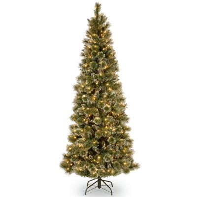 National Tree Company - National Tree 6 .5' Glittery Bristle Pine Slim Tree with 400 Warm White LED Lights w/ Diamond Caps