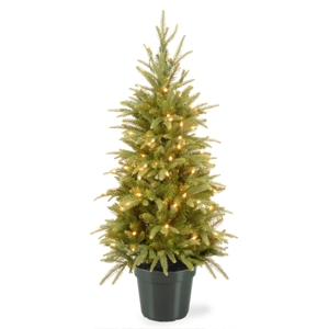 National Tree Company 4' Weeping Spruce Wrapped Tree in Green Pot with 100 Clear Lights