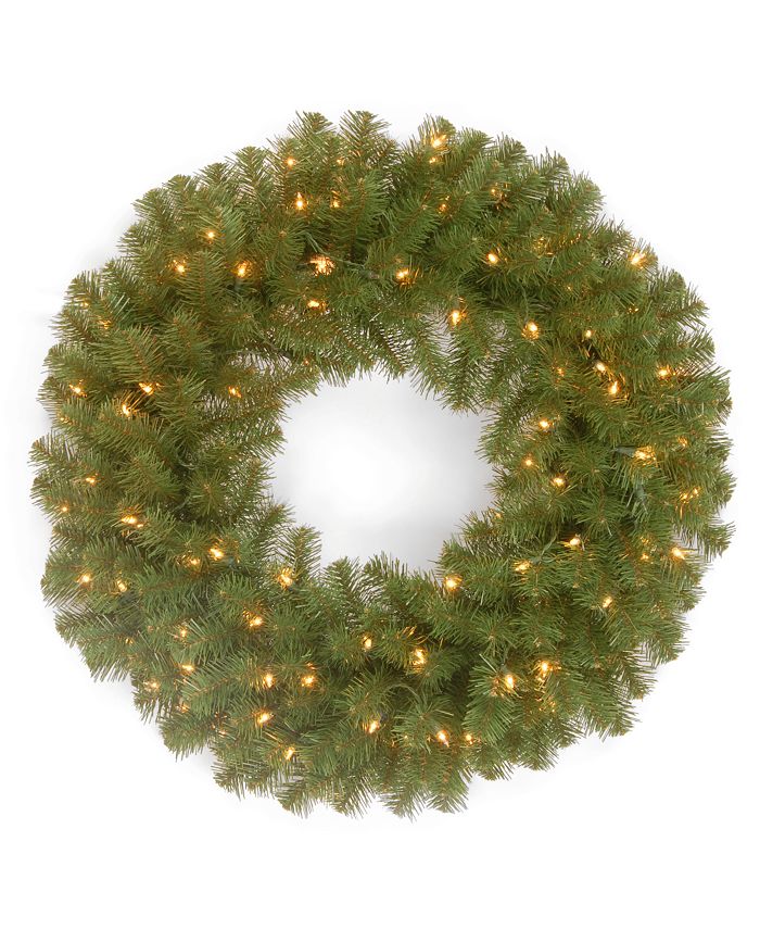 National Tree Company - 24" North Valley Spruce Wreath with 50 Clear Lights