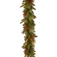 9' x 12" Feel Real(R)Classical Collection Garland with Red Berries, Cedar Leaves & 100 Clear Lights