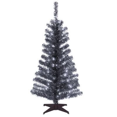 National Tree 4 ft. Black Tinsel Tree with Clear Lights