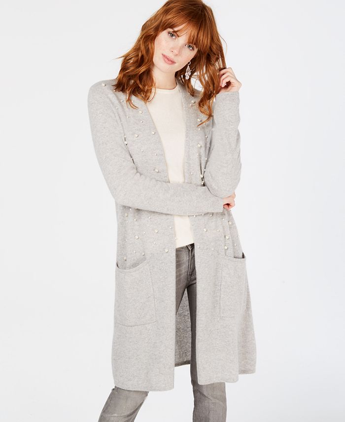 Charter Club Pure Cashmere Long Cardigan Sweater with Imitation Pearl ...
