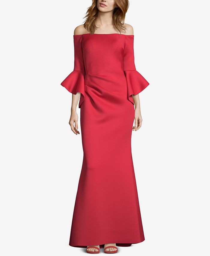 Betsy and adam off the shoulder scuba gown hotsell