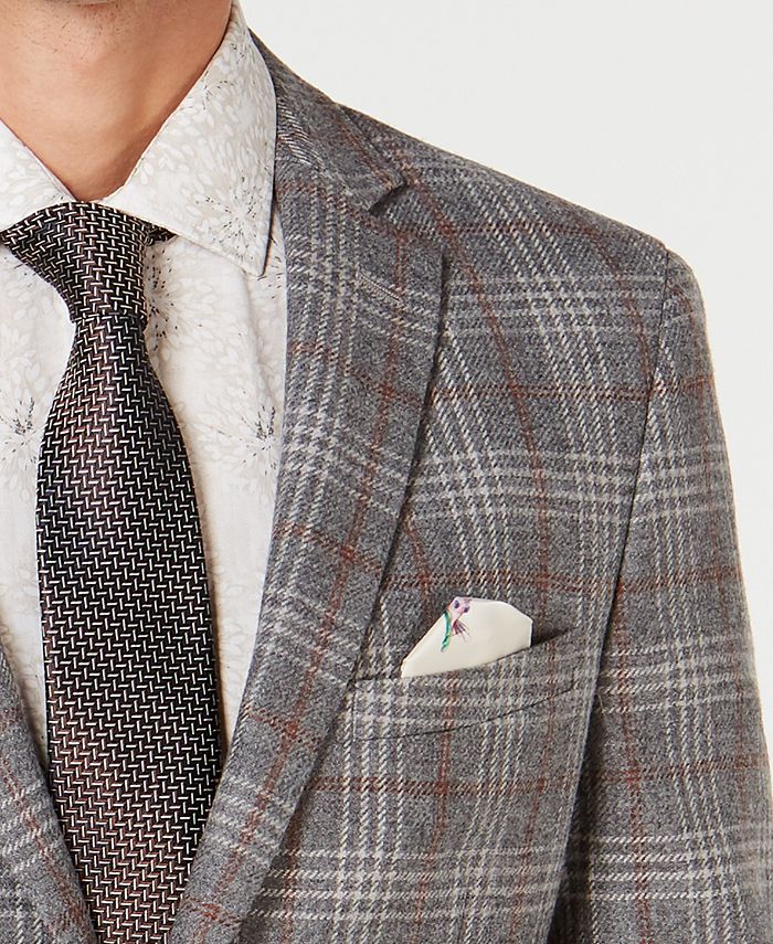 Tallia Men's Big & Tall Slim-Fit Gray Plaid Sport Coat with Faux-Suede ...