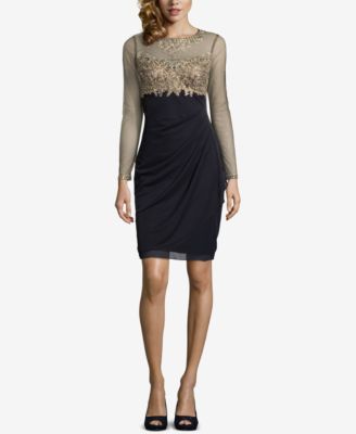 XSCAPE - Petite Embellished Illusion Sheath Dress