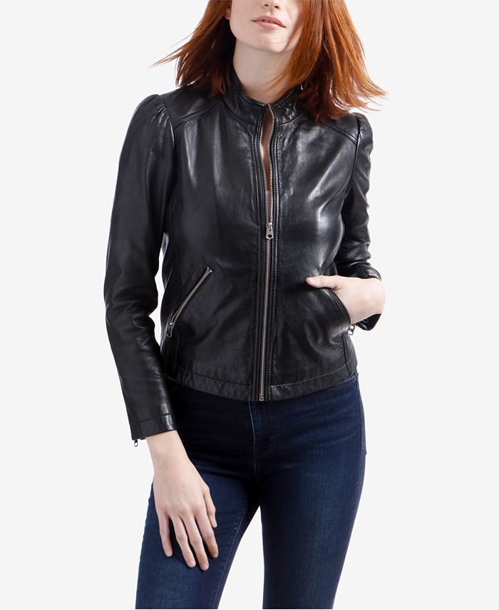 Lucky brand puff sleeve leather jacket Sale