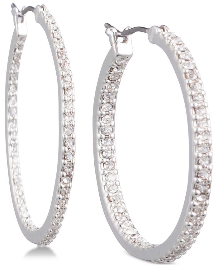 Lauren Ralph Lauren - Silver-Tone Crystal In & Out Hoop Earrings