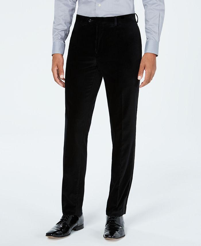 Tallia Men's Slim-Fit Black Velvet with Satin Side Stripe Suit Pants ...