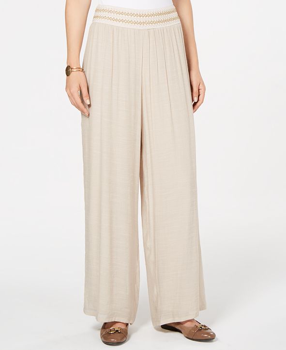 JM Collection MetallicDetail WideLeg Gauze Pants, in Regular & Petite