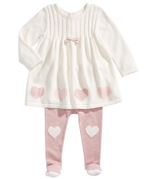 First Impressions Baby Girls Hearts Sweater Dress & Footed Tights Set, Created for Macy's