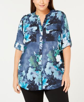 Calvin Klein Plus Size Printed Button-Front Shirt