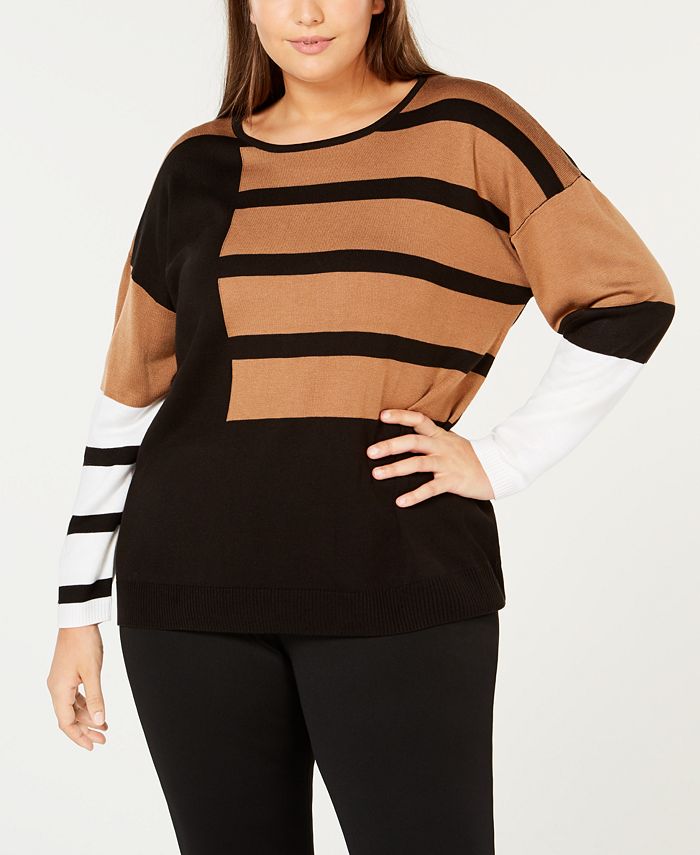 Calvin Klein Plus Size Colorblock Stripe Sweater & Reviews - Sweaters -  Plus Sizes - Macy's