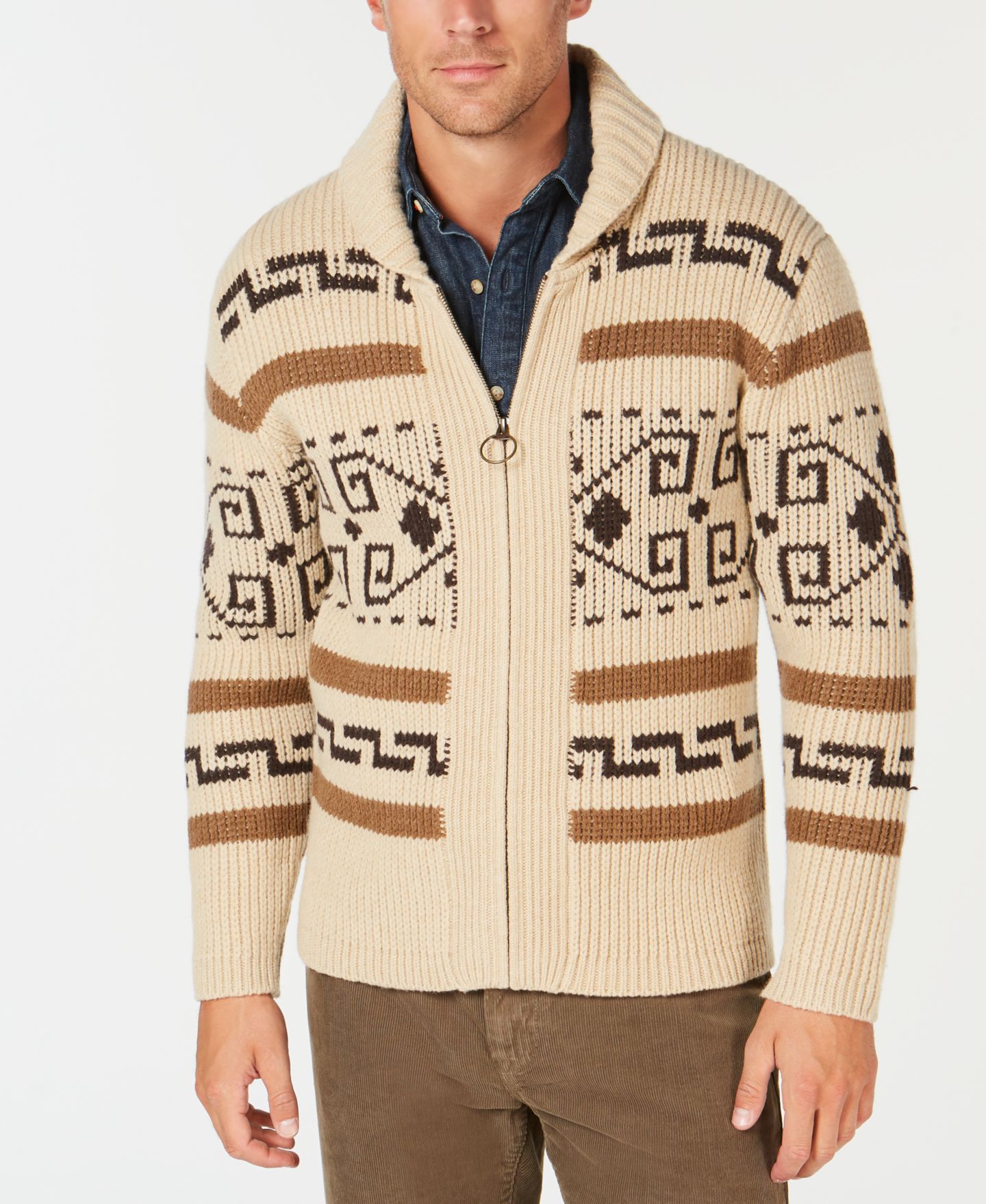 Мужской кардиган Pendleton The Dude Original Westerly Cardigan, цвет: Рыжевато-коричневый / Коричневый — фото 1